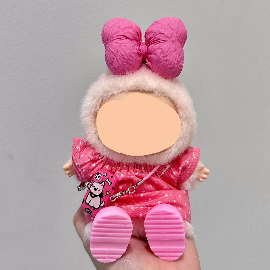 Labubu Clothes Pink Spotted Shirt + Hairbow Keychain Labubu Clothing Labubu Labubu Doll Clothes - Feltify