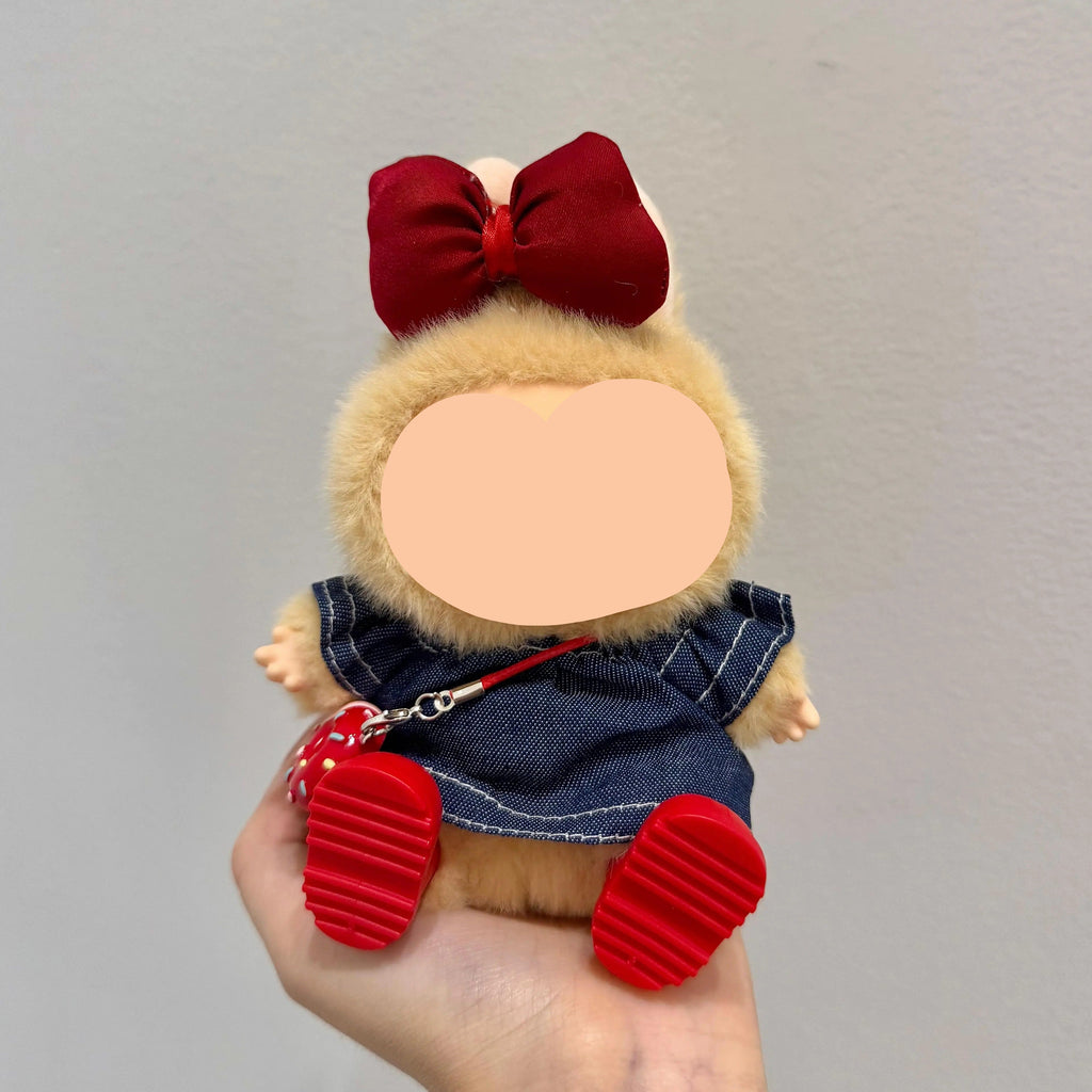 Labubu Outfits Blue Denim Shirt + Red Hairbow Labubu Outfit Keychain Labubu Clothing Labubu Doll Clothes - Feltify