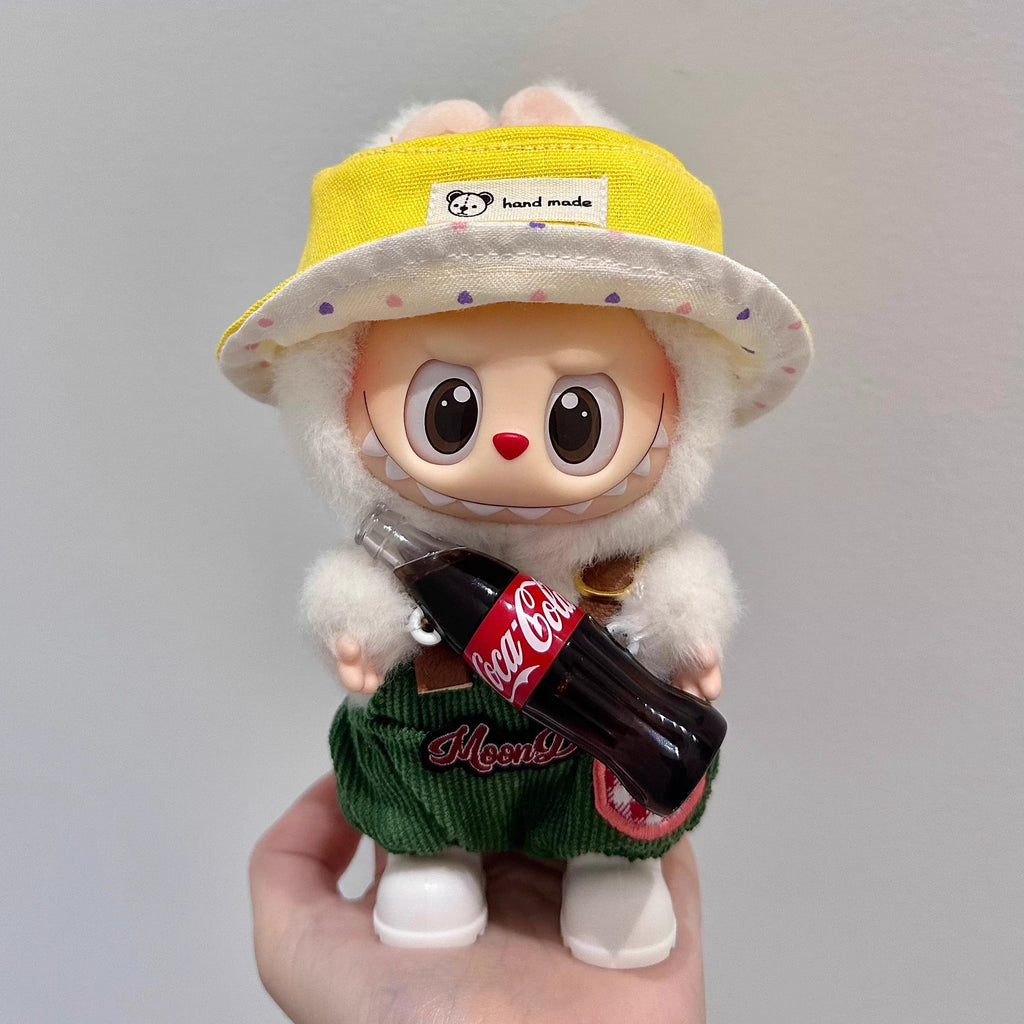 Have a Seat Labubu Doll Clothes Green Corduroy Overalls + Yellow Bucket hat 17cm Labubu Clothing - Feltify