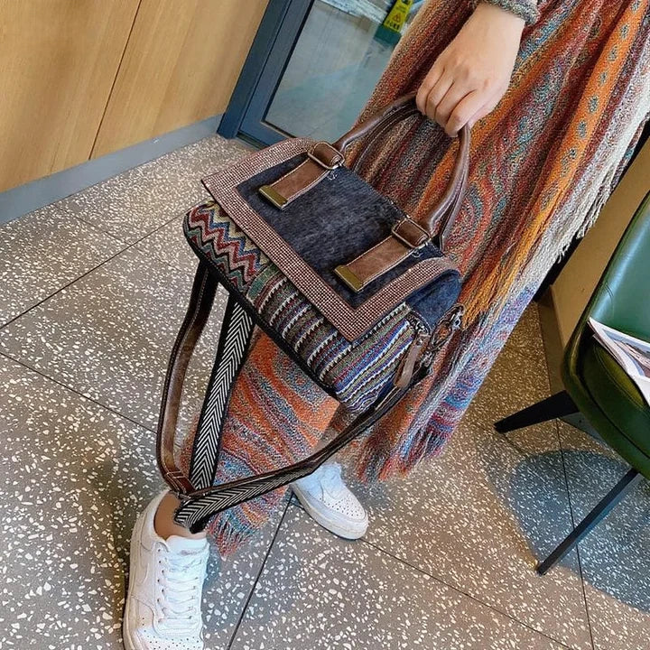Boho Handbag Boho Crossbody Bag Black Gray Canvas Ladies Handbags Canvas Boho Shoulder Bag - Feltify