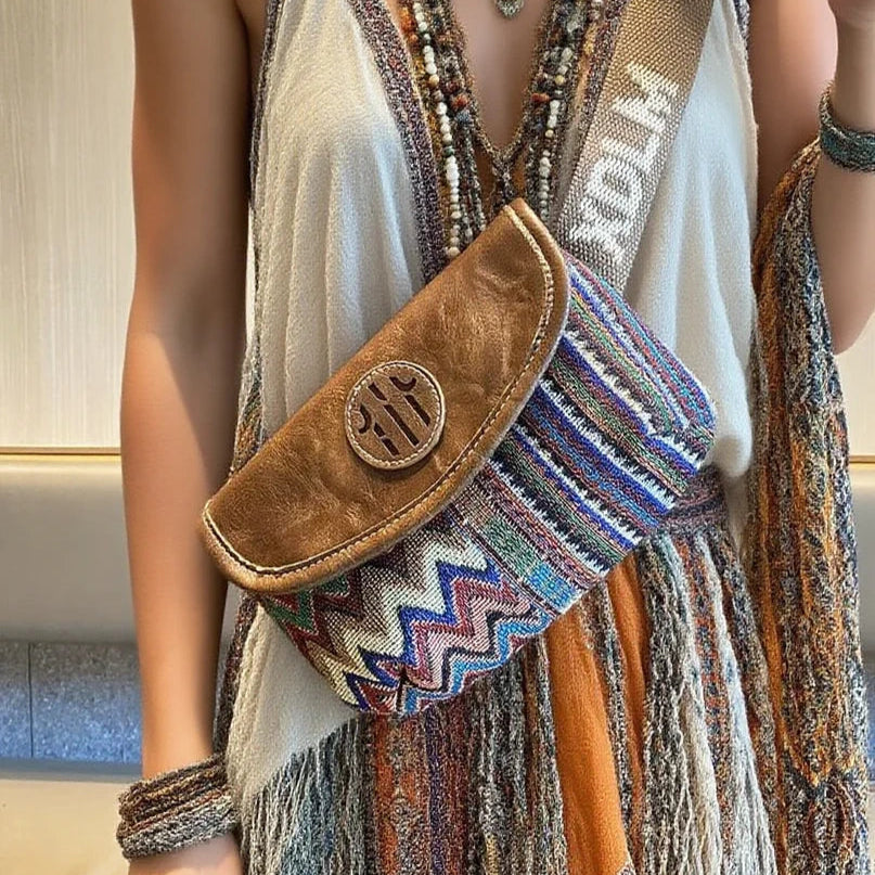 Embroidery Canvas Boho Crossbody Bag Small Boho Shoulder Bag Waist Bag Canvas Boho style Bags