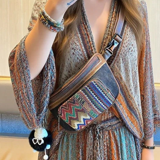 Boho Sling Bag Boho Crossbody Bag Embroidery Canvas Small Waist Bag Boho Shoulder Bag