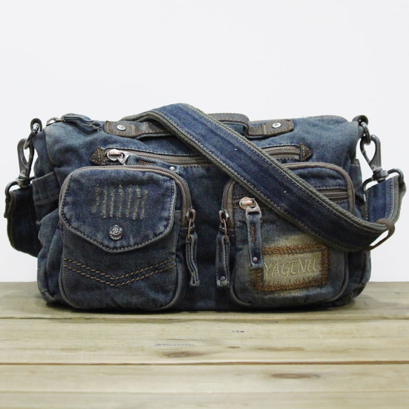Blue Denim Side Bag Mens Denim Messenger Bag Vintage Denim