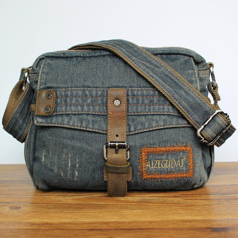 ☆ウェンディ☆【FILLINTHEBLANK】☆Vintage Denim Micro Ba.g☆ QBO Men's Vintage Hip Hop Wings Embroidery Baggy Loose Fit
