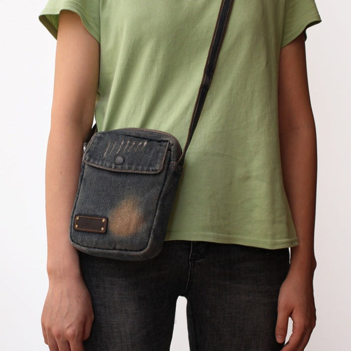 Blue Denim Small Side Bag Mens Denim Vertical Phone Shoulder
