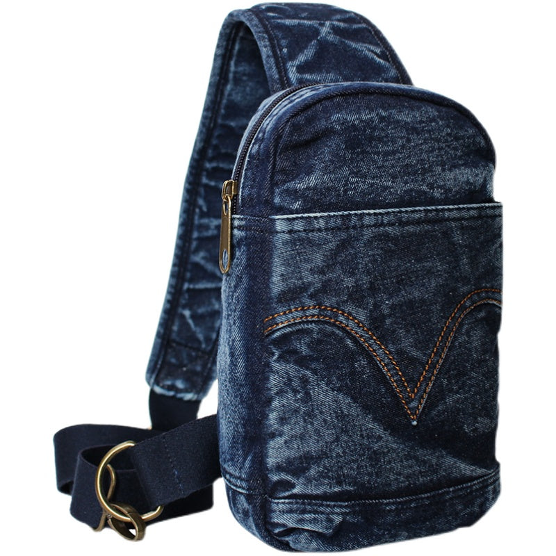 Blue Denim Mens Cool Sling Bag Chest Bag Vintage Denim Sling Bag