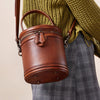 Brown Leather Womens Bucket Handbag Barrel Shoulder Bag Crossbody Purse for Ladies