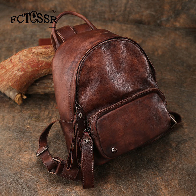 Classic Coffee Leather Rucksack Bag Womens Compact Leather Backpack Ladies Backpack Purses