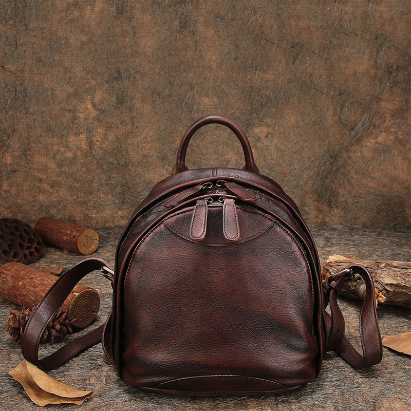 Classic Brown Leather Small Rucksack Bag Womens Compact Leather Backpa – Feltify