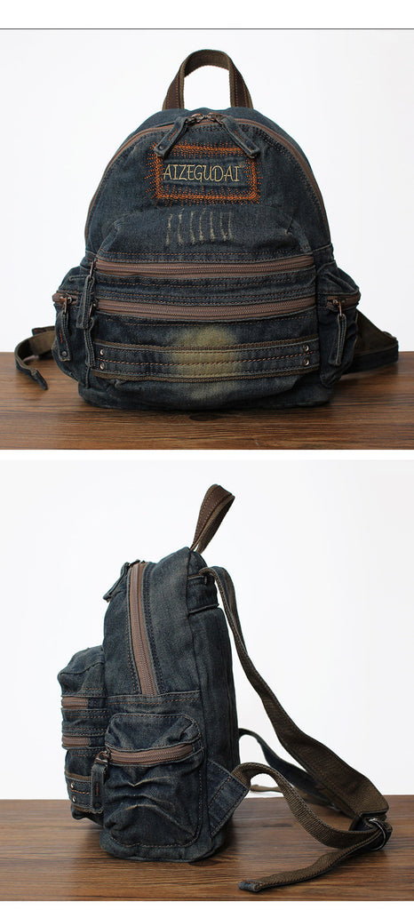 denim and leather backpack Denim Black Womens Backpack School Backpacks Blue Vintage Denim Backpa –  Feltify