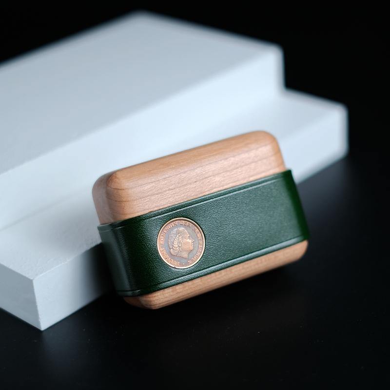 Handmade Green Leather Cherrywood AirPods Pro Case Custom Green Leather AirPods Pro Case Airpod Case Cover - iwalletsmen