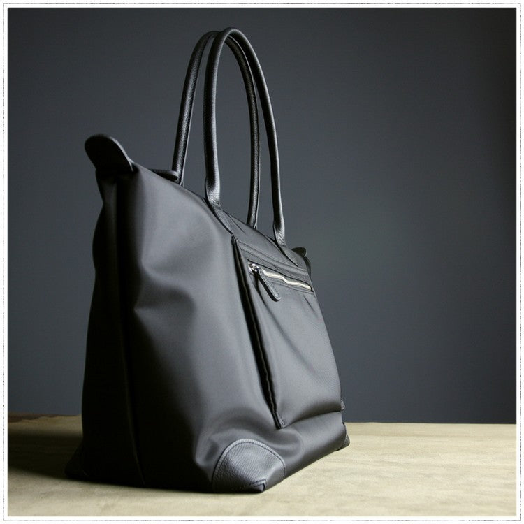 Womens Black Nylon Shoulder Tote Large Black Nylon Handbag Purse for Ladies