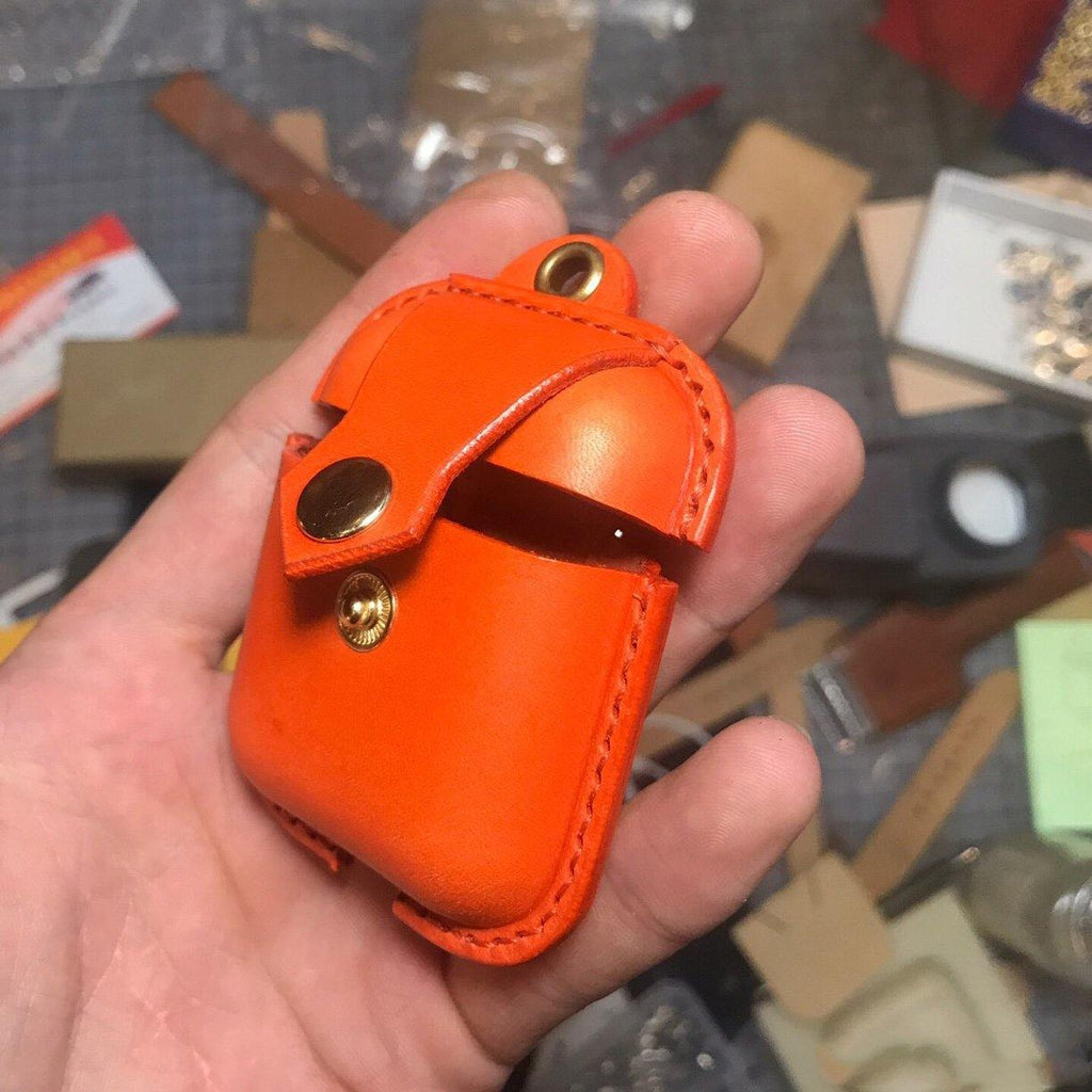 Handmade Orange Leather AirPods 1,2 Cases Leather AirPods Case 1,2 Airpod Case Cover - iwalletsmen