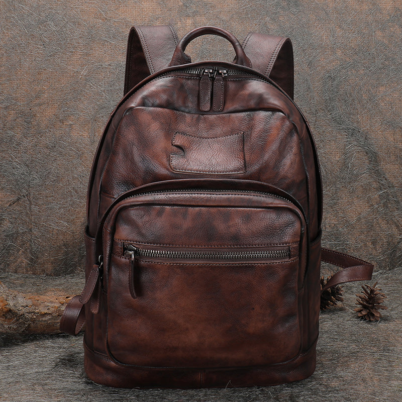 Best Black Gray Leather Rucksack Bag Womens Vintage 16 inches Laptop B –  Feltify