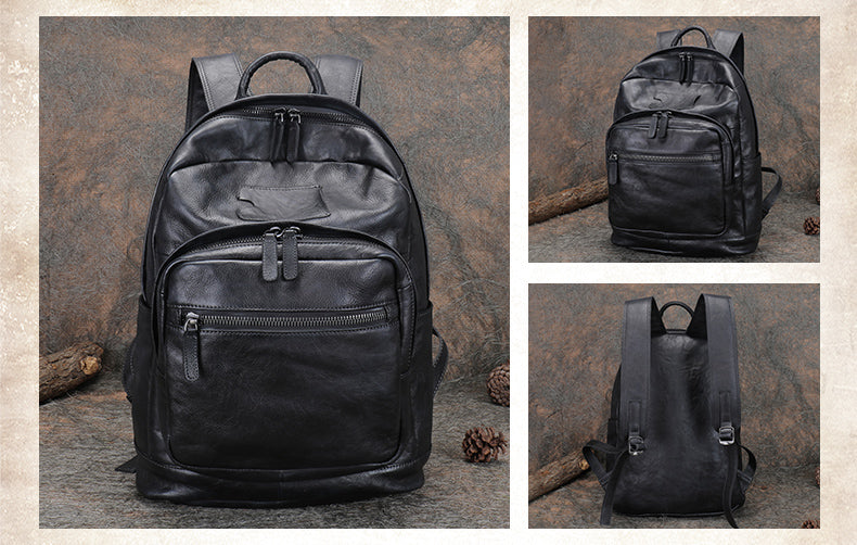 dark gray leather backpack Best Black Gray Leather Rucksack Bag Womens Vintage 16 inches Laptop Backpack Leather School Backpack Purse