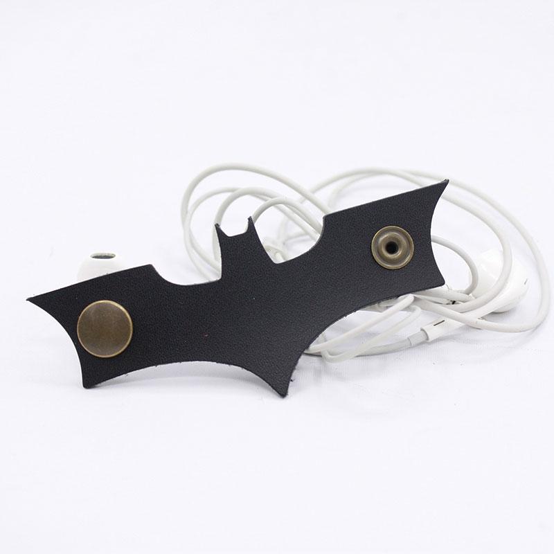Handmade Leather BatMan Cord Organizer Earbud Case Personalized Monogrammed Gift Custom Wallet Women Cord Taco