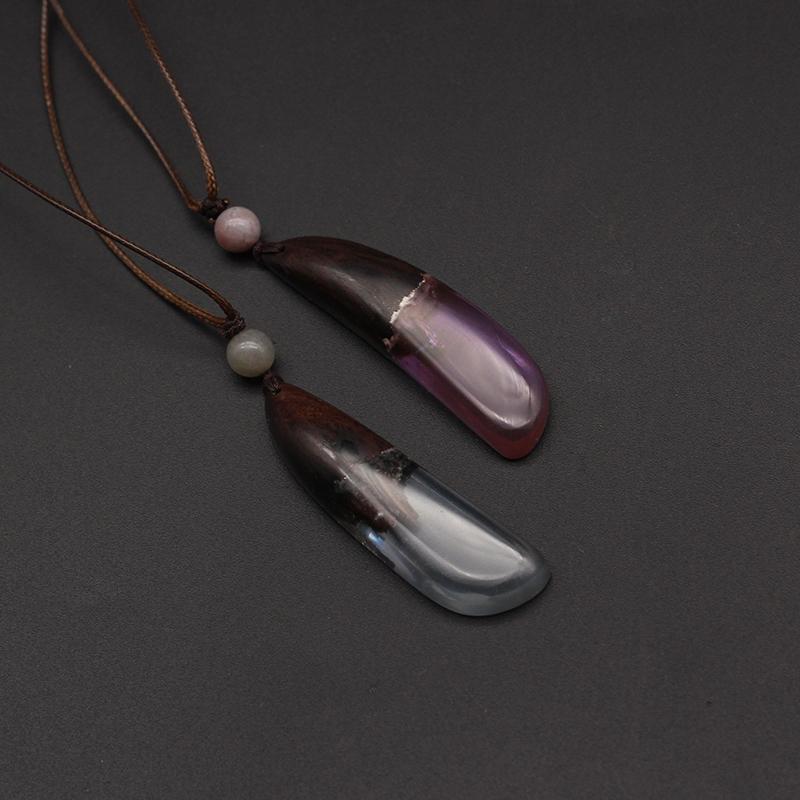 Two Wooden Necklaces Sandalwood Resin Lover Couple Minimal Stick Charm Pendant Gift Jewelry Accessories Women