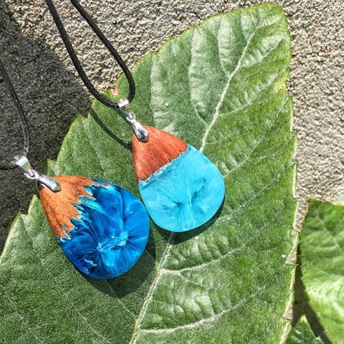 Wooden Necklace Wood Resin Handmade Water Drop Charm Pendant Gift Jewelry Accessories Women