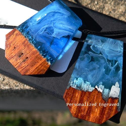 Personalized Engraved Wooden Necklace Wood Resin Handmade Geometric Charm Pendant Gift Jewelry Accessories Women