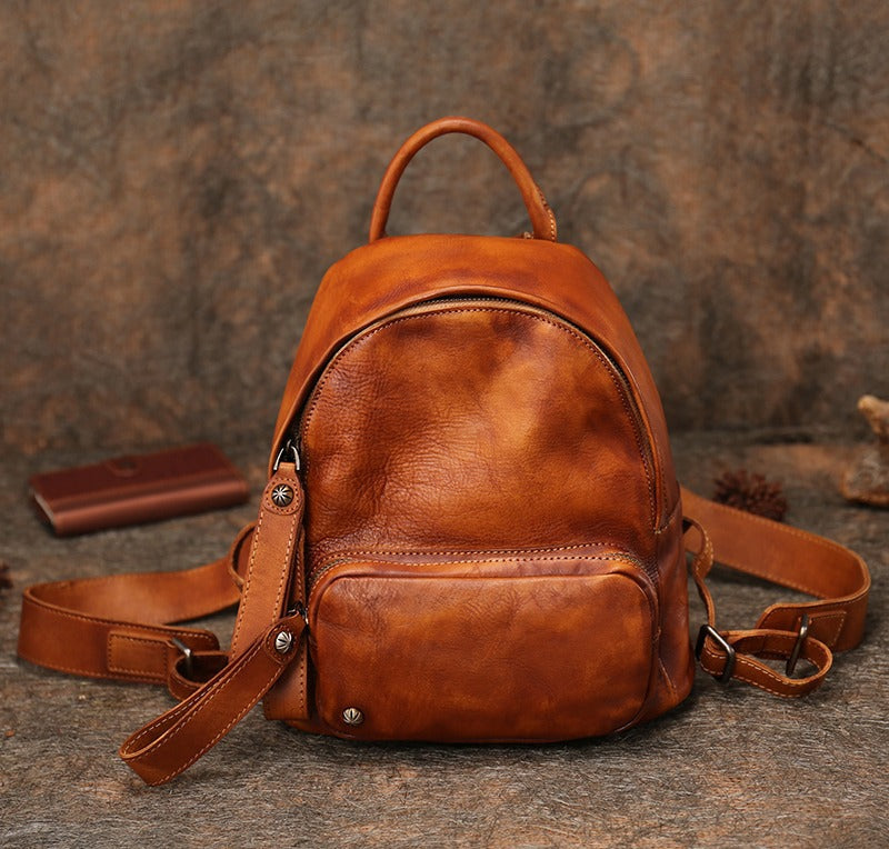 Classic Brown Leather Rucksack Bag Womens Compact Leather Backpack Lad – Feltify