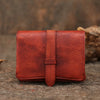 Red Womens Leather Bifold Small Wallet Vintage Buckle Small Wallet for Ladies