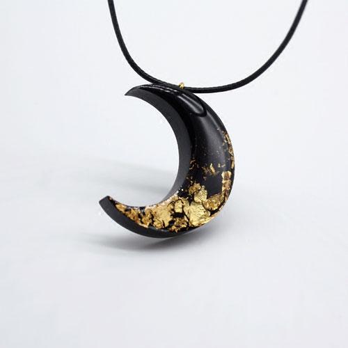 Wooden Necklace Padauk Golden Foil Moon Charm Pendant Gift Jewelry Accessories Women