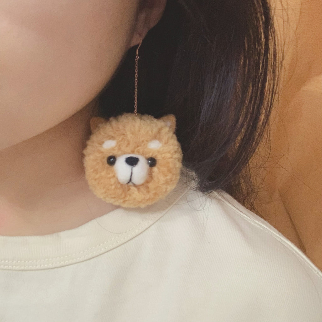 Handmade Shiba inu Pom Pom Earrings Cute Pompom Dangle Earrings Boho Chic Pom Earrings