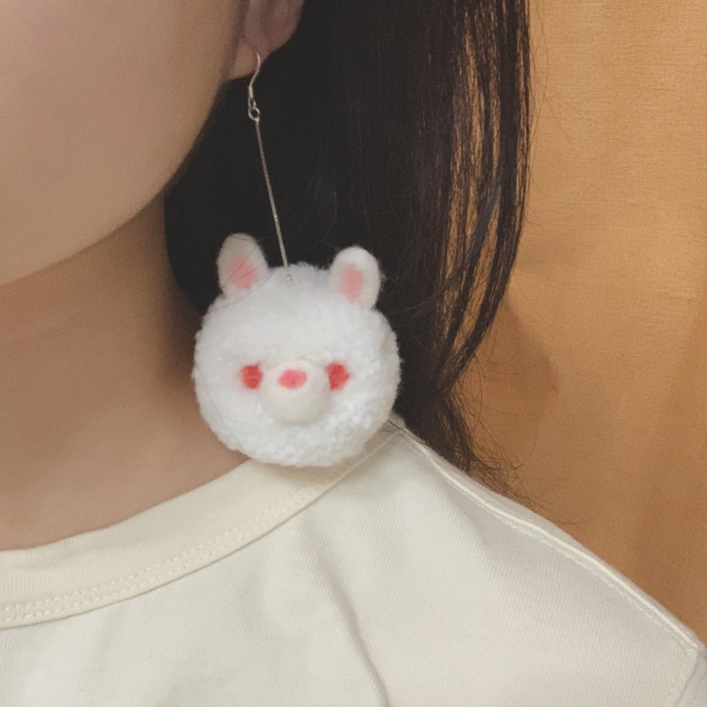 Handmade Bunny Pom Pom Earrings Cute Pompom Dangle Earrings Boho Chic Pom Earrings