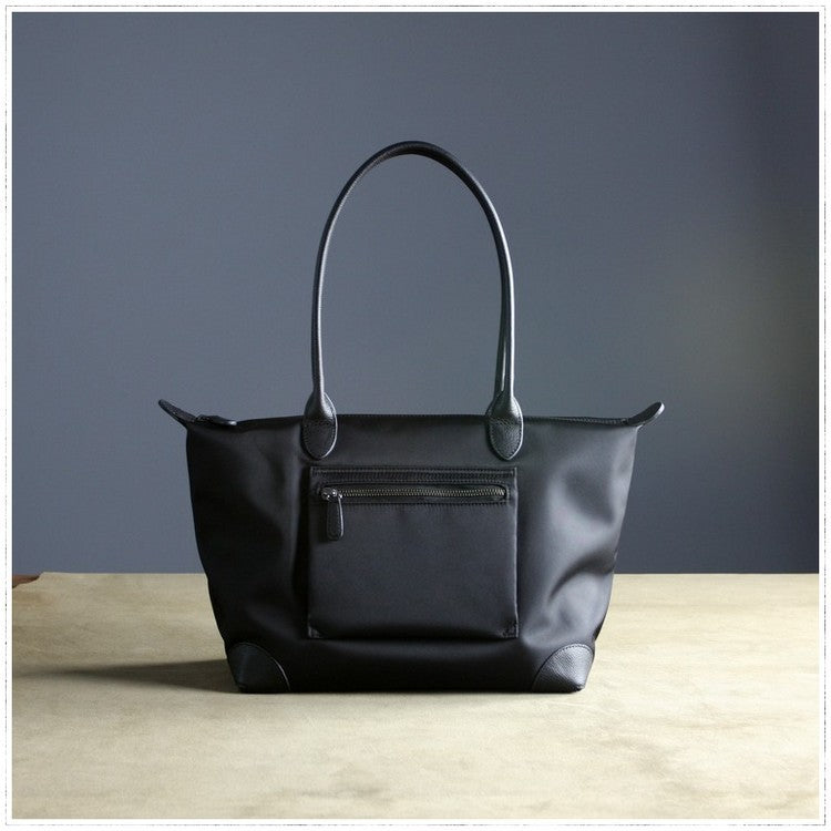Womens Black Nylon Shoulder Tote Medium Black Nylon Handbag Purse for Ladies