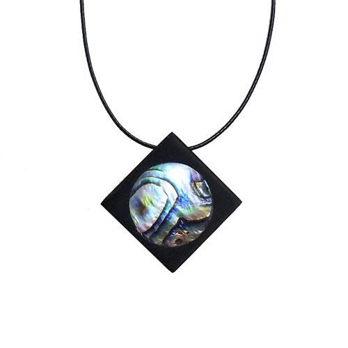 Wooden Necklace Sandalwood Resin Abalone Shell Square Charm Pendant Gift Jewelry Accessories Women
