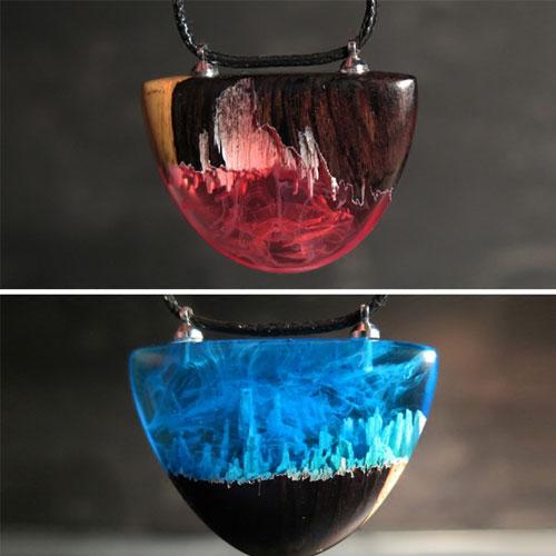Wooden Necklace Sandalwood Resin Semicircle Charm Pendant Gift Jewelry Accessories Women
