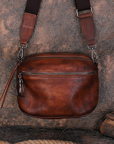 Vintage Brown Leather Womens Saddle Shoulder Bag Small Saddle Crossbody Purse for Ladies