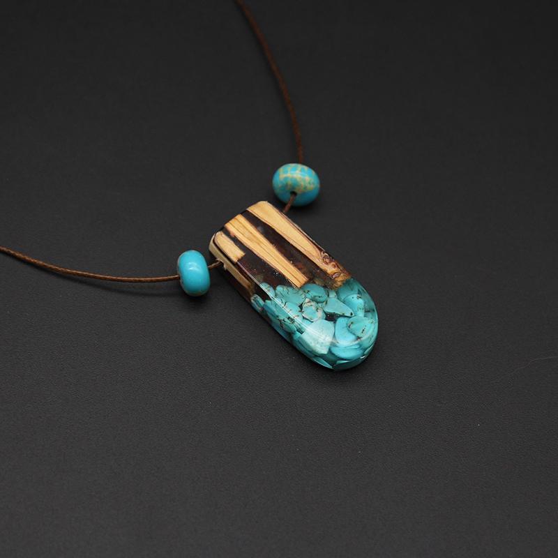Wooden Resin Turquoise Necklace Waterdrop Charm Pendant Gift Jewelry Accessories Women