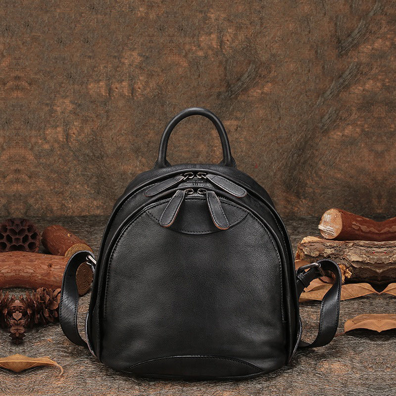 dark brown leather backpack purse simple SYTRAH for Women, 15.6 inch Laptop Daypack and a side pocket Classic Brown Leather Small Rucksack