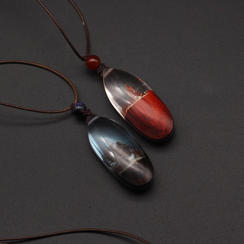 Two Wooden Necklaces Sandalwood Resin Lover Couple Minimal Stick Charm Pendant Gift Jewelry Accessories Women