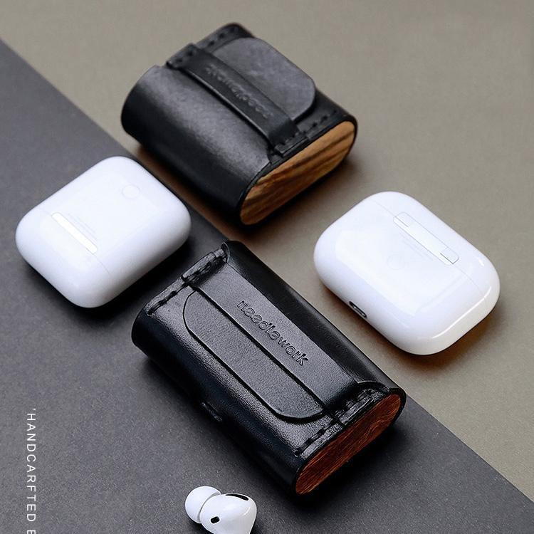 Best Black Leather AirPods Pro Case Custom Leather Wood AirPods 1&2 Case Airpod Case Cover Personalised Airpod Case - iwalletsmen