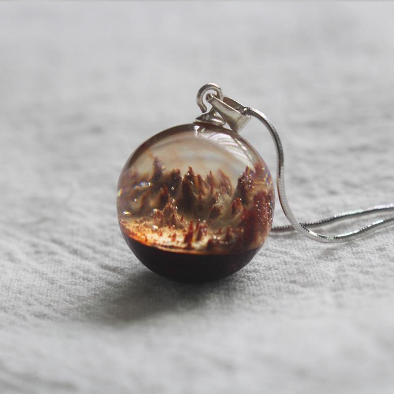 Wooden Necklaces Sandalwood Resin Round Ball Water Drop Charm Pendant Gift Jewelry Accessories Women