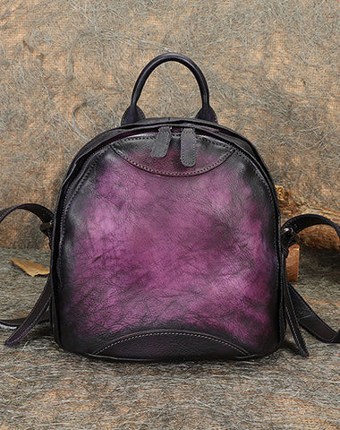 Best Purple Leather Rucksack Womens Vintage Small School Backpacks Leather Backpack Purse