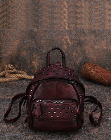 best ladies leather backpack Best Vintage Rivets Leather Rucksack Bag Womens Small School Rucksack Leather Backpack Purse