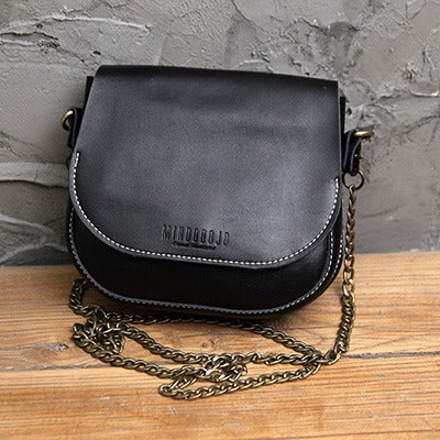 Cute Black LEATHER Flip Chain Side Bag Handmade WOMEN Saddle Phone Crossbody BAG Purse FOR WOMEN