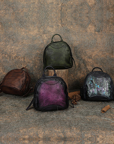 Best Purple Leather Rucksack Bag Womens Vintage Small School Backpacks – Feltify