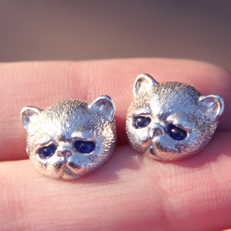 Handmade Silver Earring Cat Kitty Pet Unique Cute Stud Earring Christmas Gift Jewelry Accessories Women