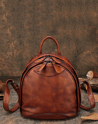 Classic Brown Leather Small Rucksack Bag Womens Compact Leather Backpa – Feltify