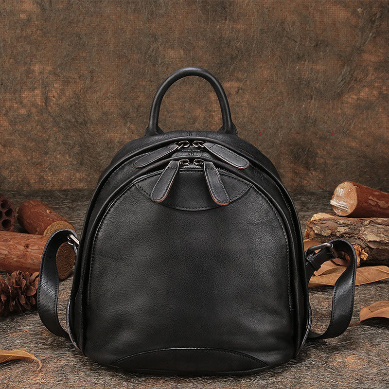 brown leather backpack purse women's Classic Brown Leather Small Rucksack Bag Womens Compact Leather Backpack Ladies Backpack Purse