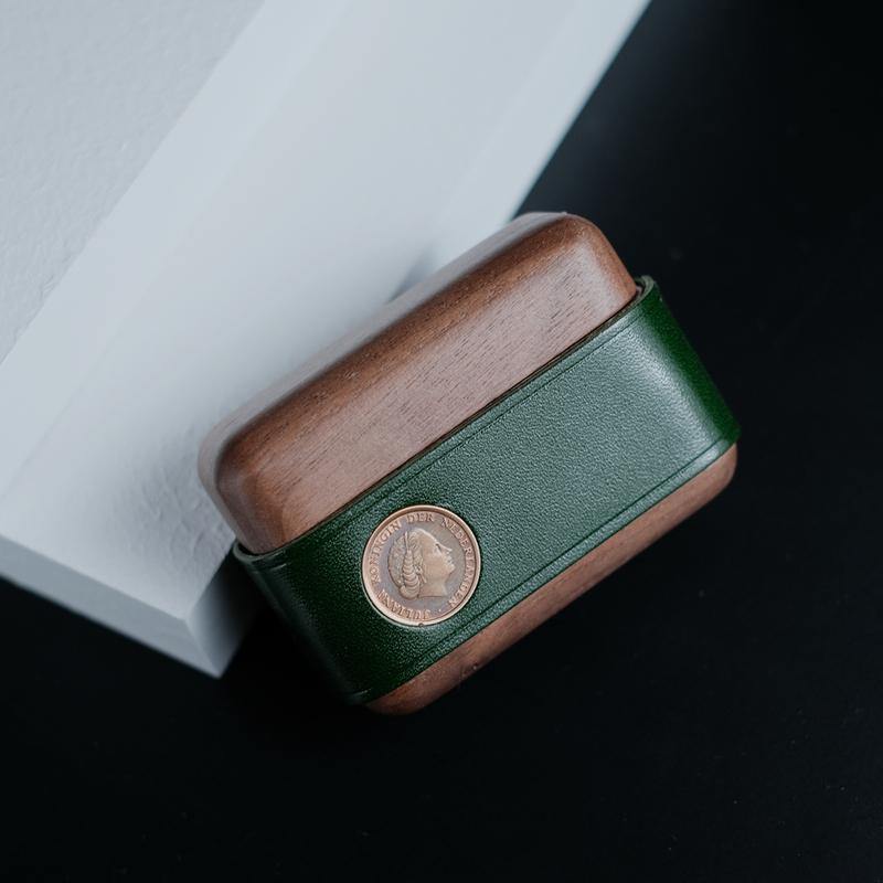 Handmade Green Leather Wood AirPods Pro Case Custom Leather AirPods Pro Case Airpod Case Cover - iwalletsmen