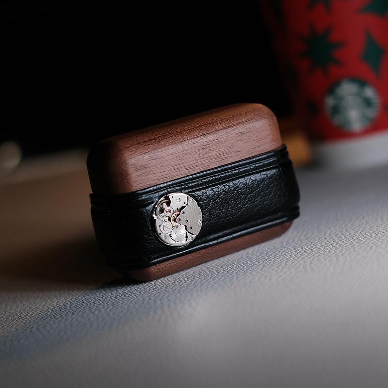 Handmade Black Leather Wood AirPods Pro Case Custom Leather AirPods Pro Case Airpod Case Cover - iwalletsmen