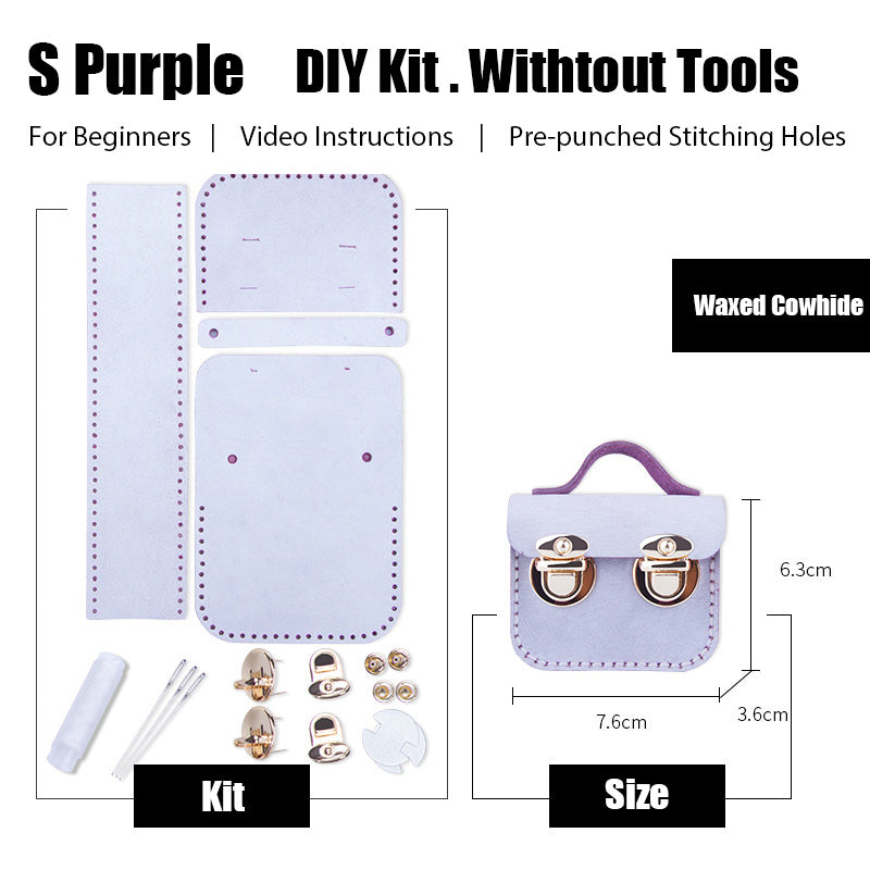 DIY Leather AirPods Case Kit DIY Leather Mini Satchel Bag Kit DIY Purple Waxed Leather Projects DIY Leather Pouch Kit