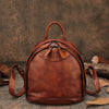 Classic Brown Leather Small Rucksack Bag Womens Compact Leather Backpack Ladies Backpack Purse