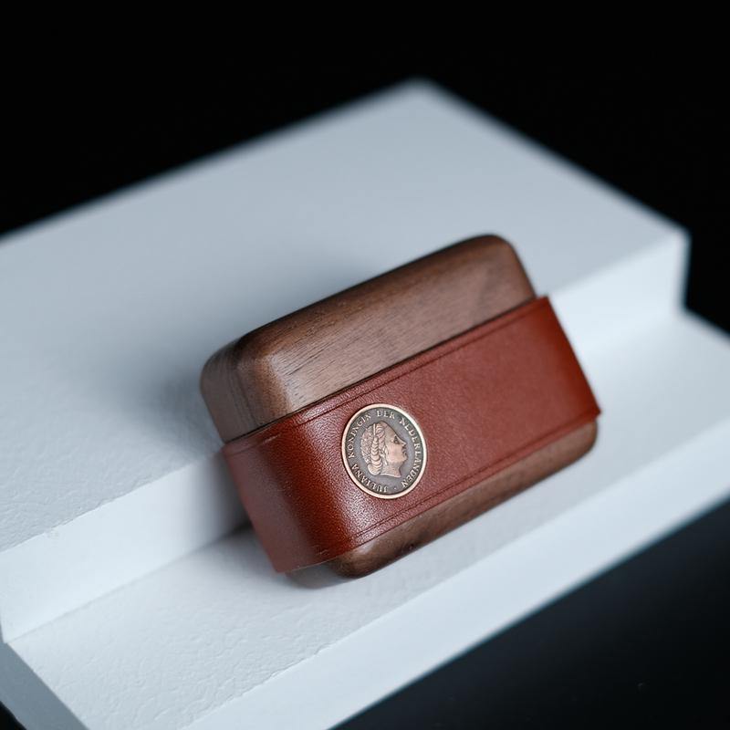 Handmade Brown Leather Wood AirPods Pro Case Custom Leather AirPods Pro Case Airpod Case Cover - iwalletsmen