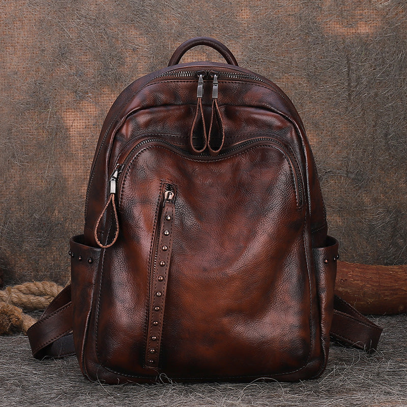 Best Leather Rucksack Bag Womens Vintage School Backpacks  display picture 2